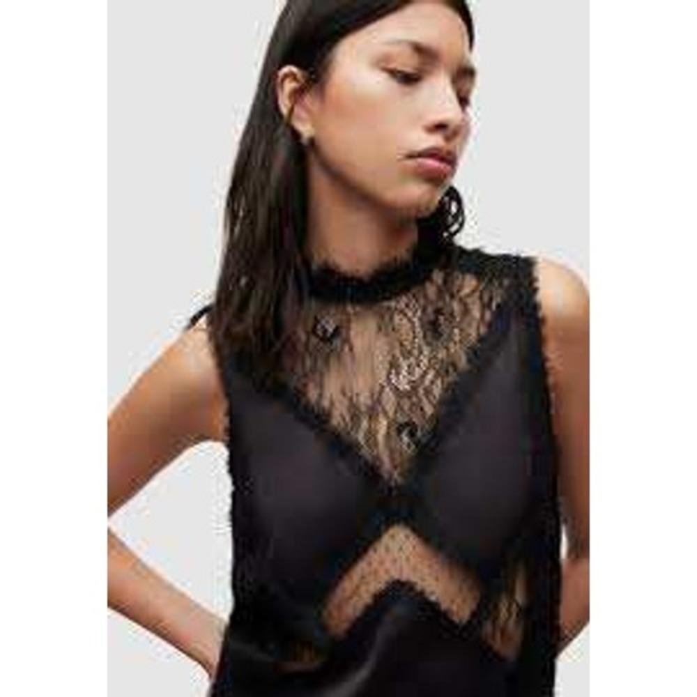 AllSaints Black Lace Leopard Devore Women Midi Dress Sleeveless High Neck US XS - Picture 3 of 15